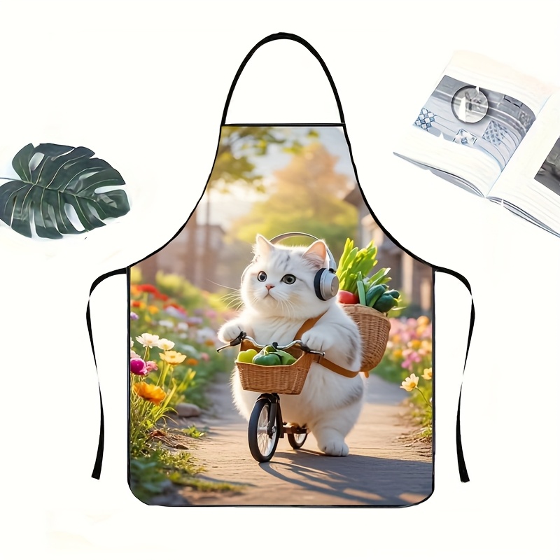 Gardening Tools Women - ผ้ากันเปื้อนลายดอกไม้สำหรับครัวลายแมวอ้วนสุดน่ารัก 1 ชิ้น - เหมาะสำหรับผู้ชายและผู้หญิง ใช้ในสวนและกลางแจ้ง