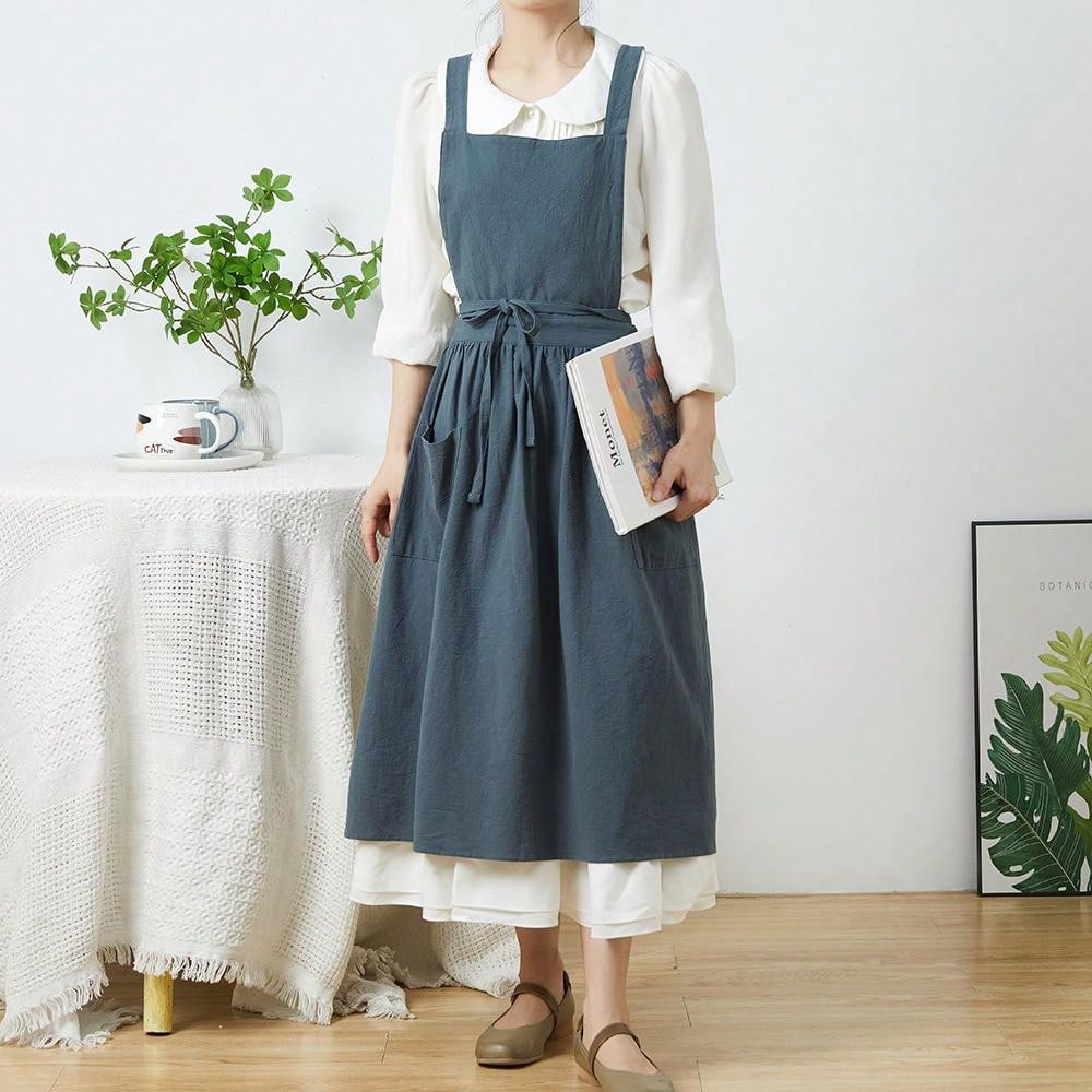 Gardening Tools Women - สั้น Nordic ลมจีบกระโปรงผ้าฝ้ายผ้าลินินผ้ากันเปื้อนผู้หญิง Vintage ผ้ากันเปื้อนสวน Works