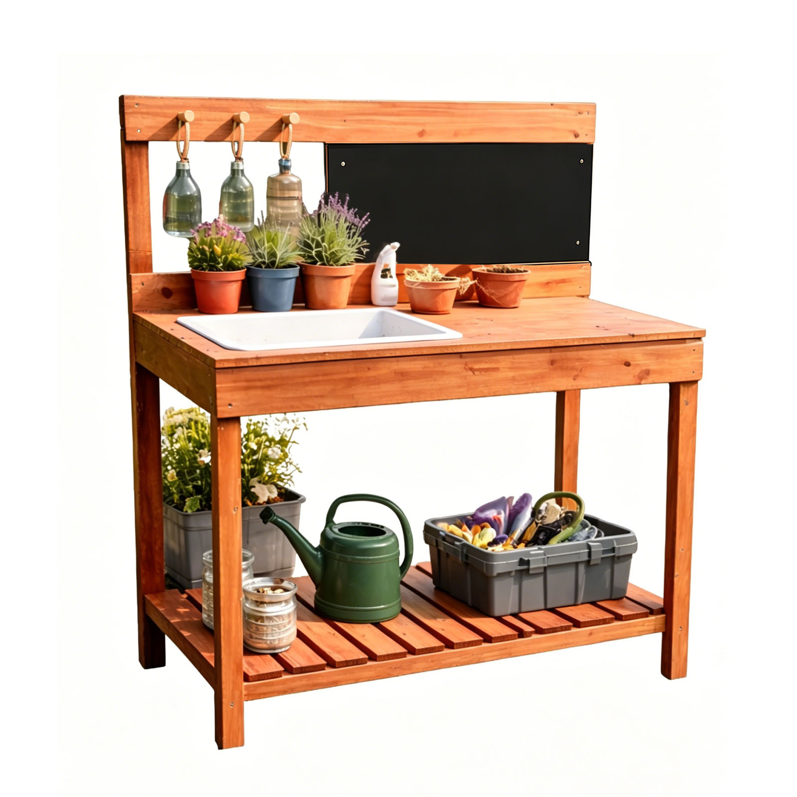 Gardening Tools Wooden - โต๊ะปลูกต้นไม้ไม้สำหรับเด็ก ใช้ได้ทั้งภายนอกและภายในบ้าน โต๊ะทำงานปลูกต้นไม้ในสวน อุปกรณ์การเรียนรู้วิทยาศาสตร์สำหรับเด็ก