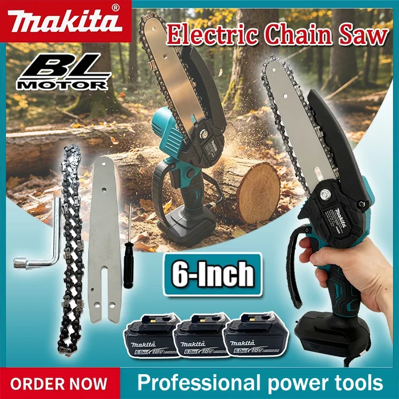 Gardening Tools Wooden - มากีต้า เครื่องเลื่อยโซ่ไฟฟ้าขนาด 6 นิ้ว เลื่อยไฟฟ้าแบบพกพา เลื่อยตัดไม้