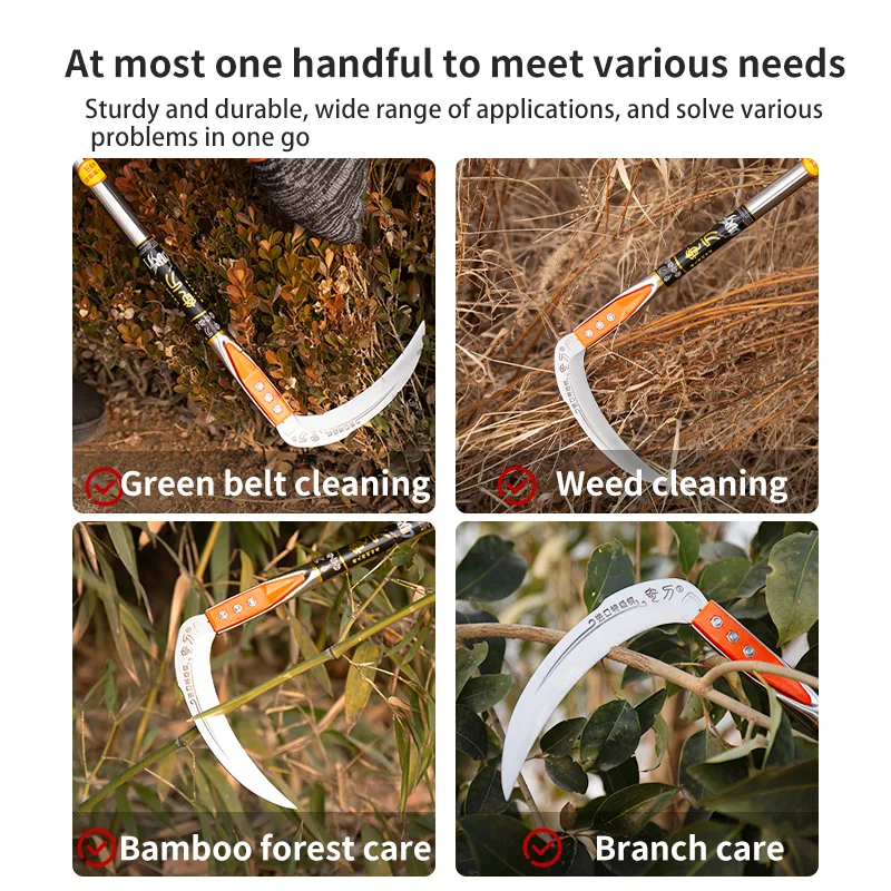 Gardening Tools Long - เคียวตัดหญ้าแบบใช้มือ – เครื่องมือกำจัดวัชพืชสำหรับถนน, เคียวเกษตรกรรมด้ามยาวสำหรับตัดหญ้าและทำสวน