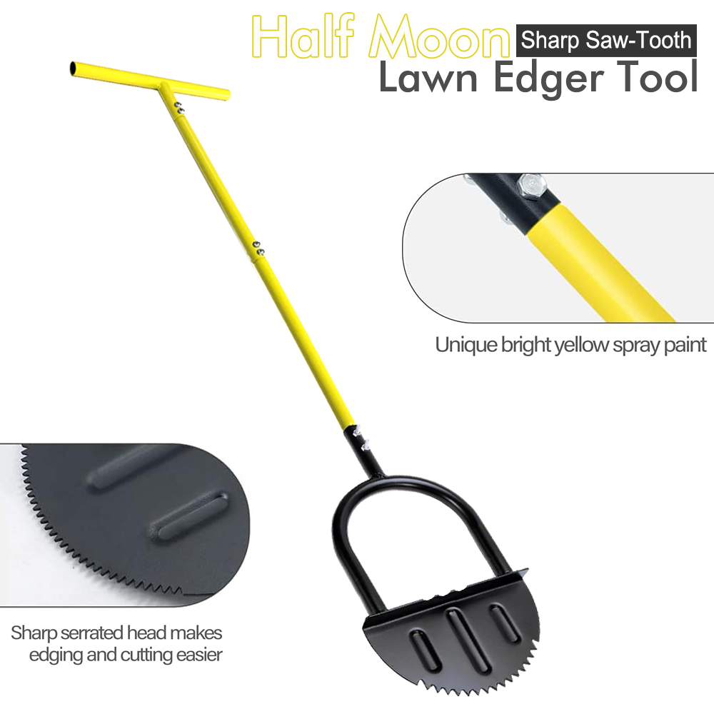 Gardening Tools Long - เครื่องตัดขอบสนามหญ้าแบบครึ่งวงกลมพร้อมด้ามจับยาว – เครื่องมือตัดขอบสนามหญ้าแบบใช้มือทำจากเหล็กคาร์บอน สำหรับตัดแต่งสนามหญ้า ตัดขอบหญ้า พร้อมด้ามจับรูปตัว