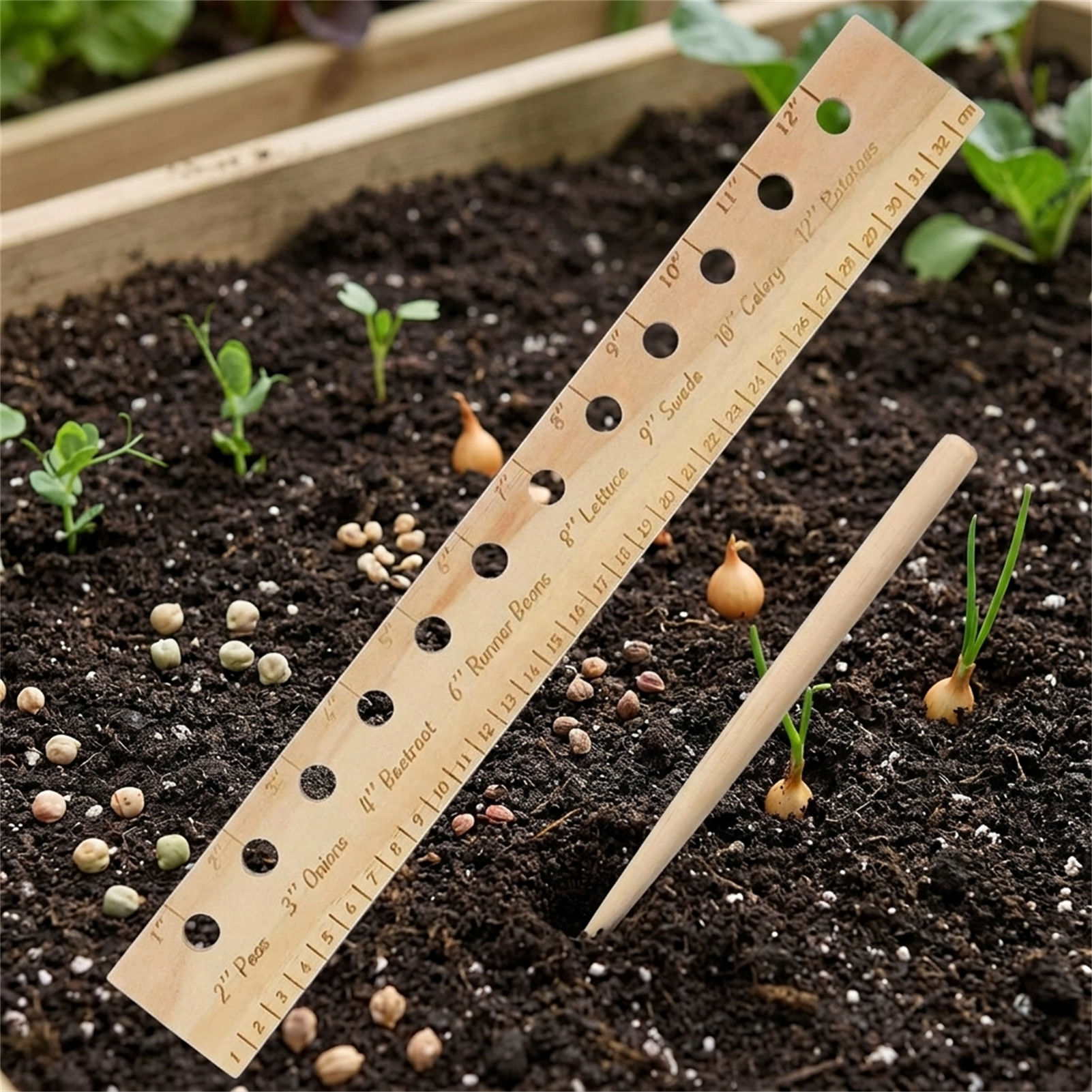 ไม้บรรทัดปลูกต้นไม้จากไม้เนื้อ - Gardening Tools Wooden บทวิจารณ์และราคา