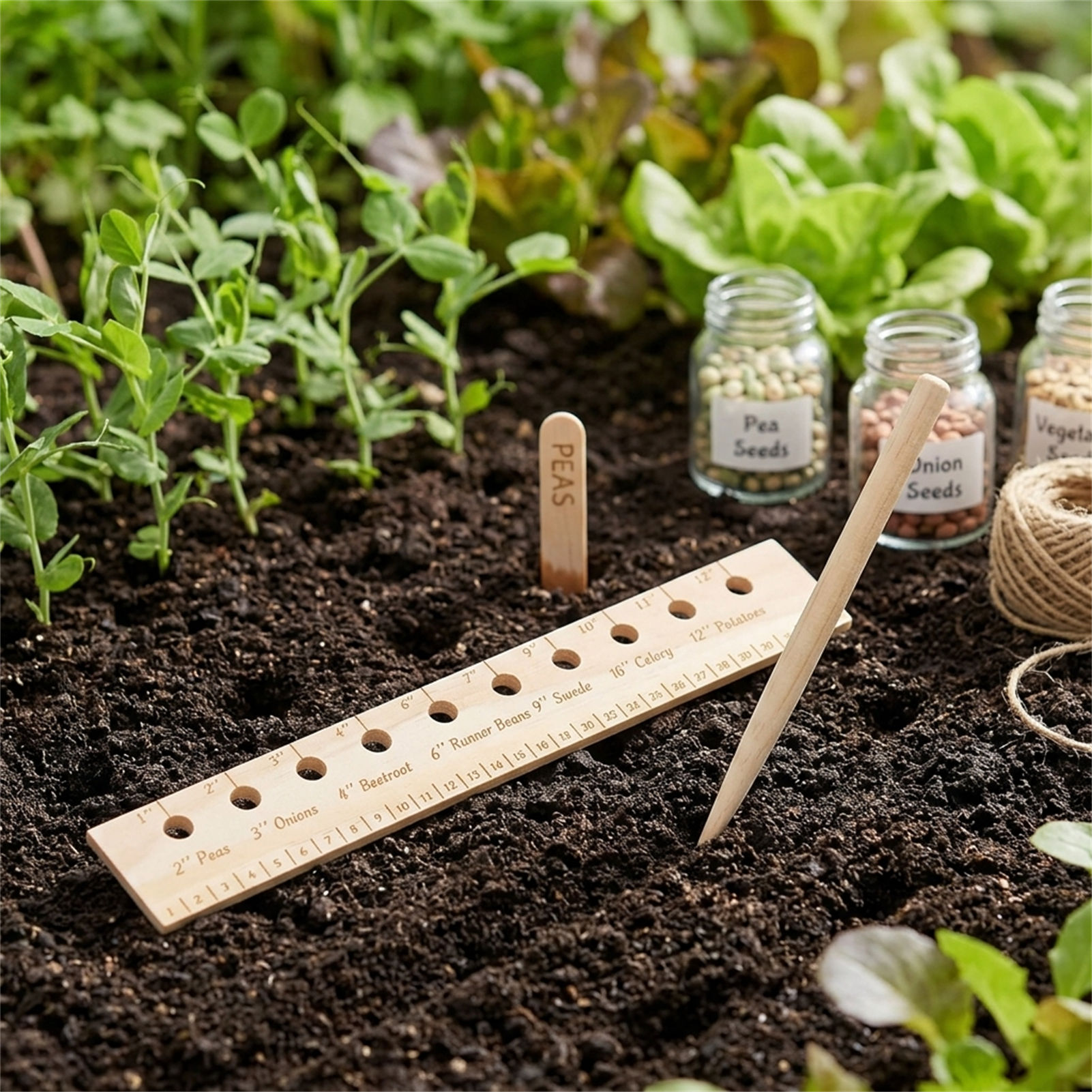 ไม้บรรทัดปลูกต้นไม้จากไม้เนื้อ - Gardening Tools Wooden บทวิจารณ์และราคา
