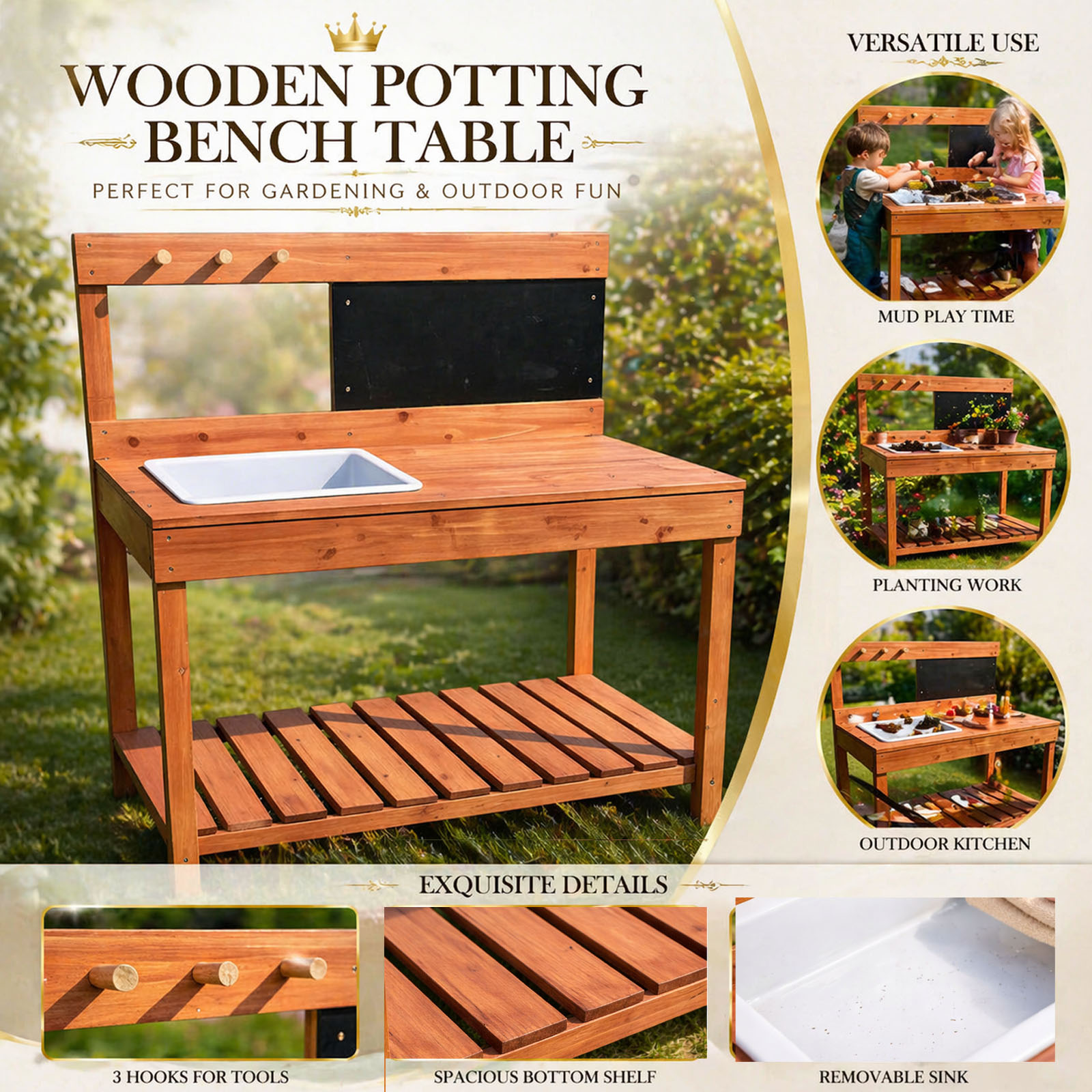 โต๊ะปลูกต้นไม้ไม้สำหรับเด็ก ใช - Gardening Tools Wooden บทวิจารณ์และราคา
