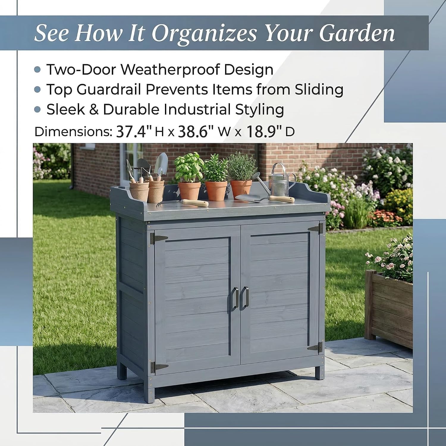 ตู้เก็บของกลางแจ้งพร้อมโต๊ะทำง - Gardening Tools And Accessories บทวิจารณ์และราคา