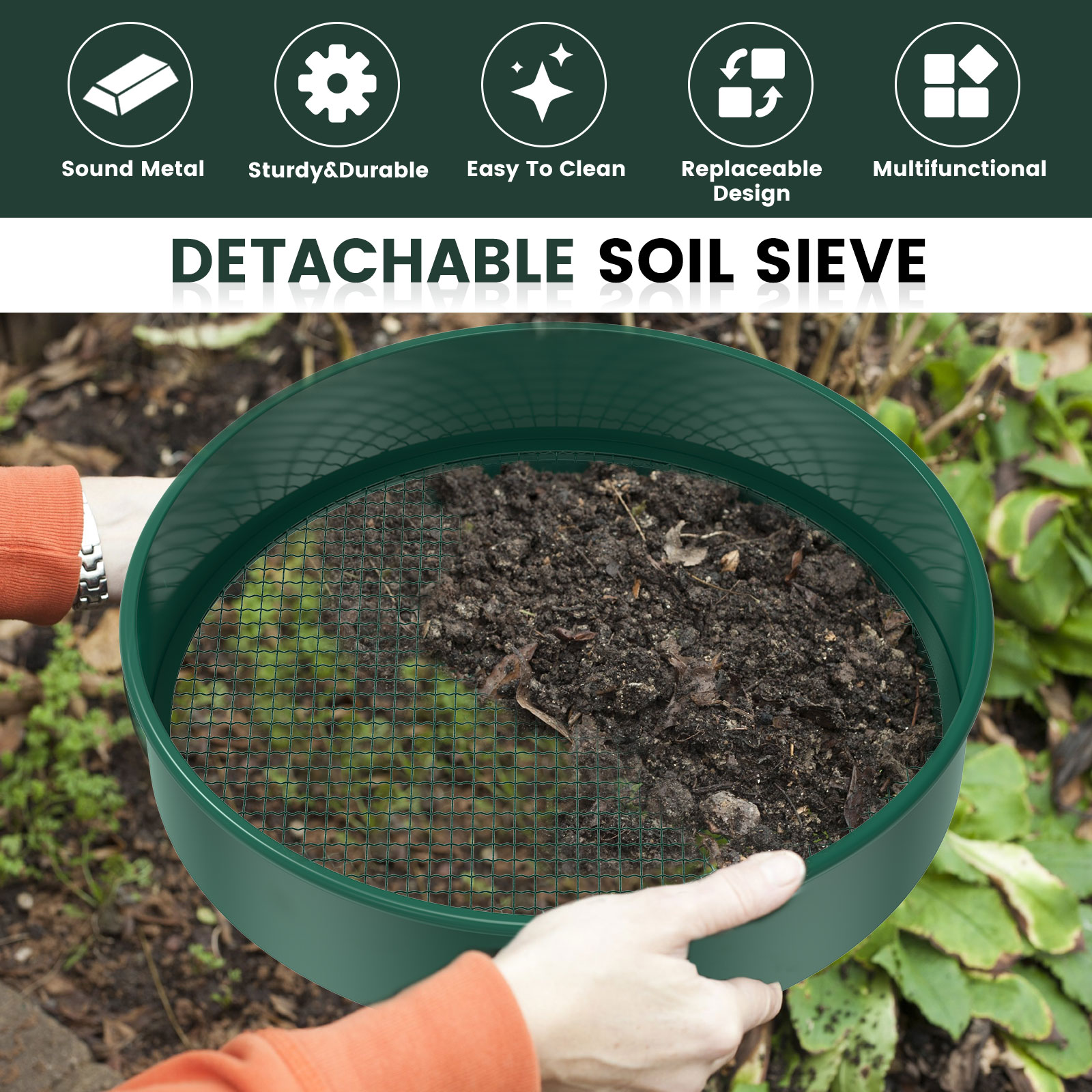 ชุดดิน Sifter โลหะสวนดินตะแกรง - Garden Sieve Soil บทวิจารณ์และราคา